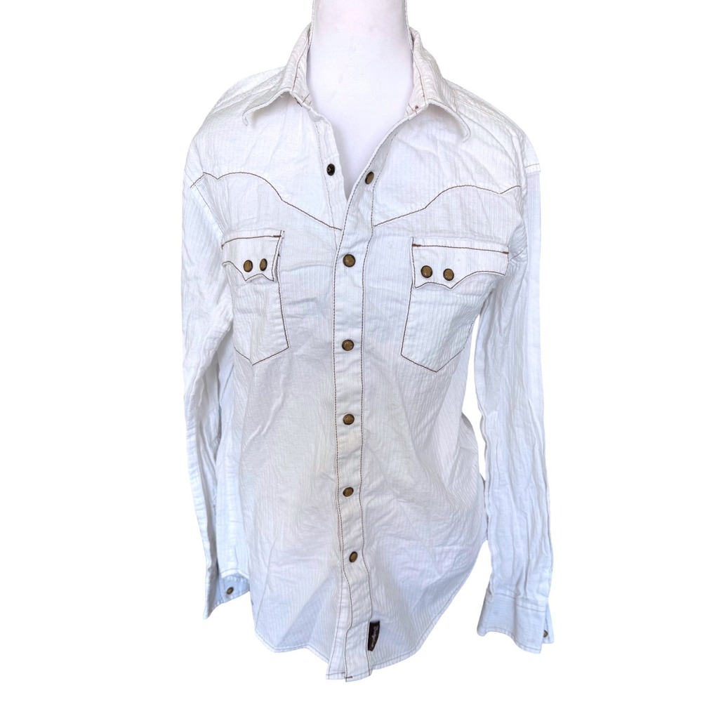 Wrangler Retro Premium Western Shirt White Textured Stripe Snap Button Mens M